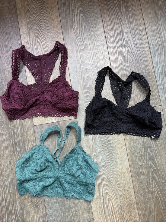 aerie Other - Aerie Lace Racerback Bralette Trio - Black, Plum, Teal size Small